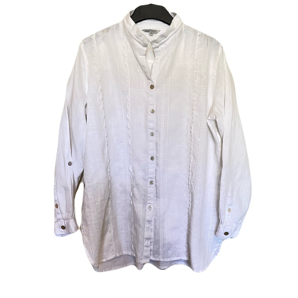 John Mark White Linen Tunic Top XL